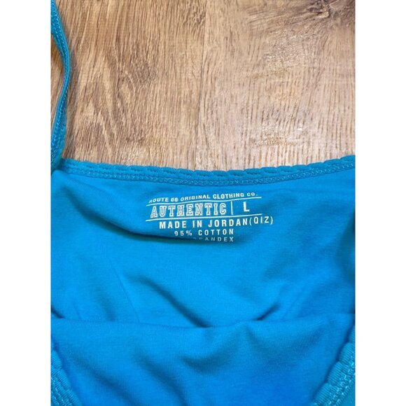 90S Y2K Route 66 Blue Cropped Cami Shelf Bra L - Picture 3 of 5